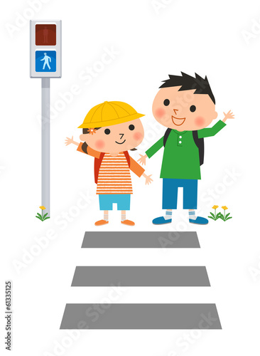 Illustration: 横断歩道と小学生 横断歩道と小学生
