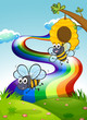 Two bees at the hilltop and a rainbow in the sky Two bees at the hilltop and a rainbow in the sky