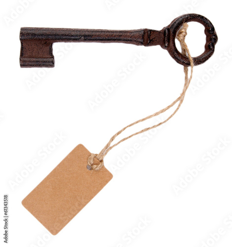 Photo: Key with empty tag, isolated on white Key with empty tag, isolated on white