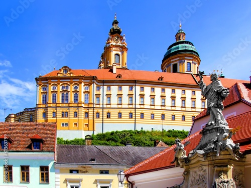 Photo: View of the historic abbey above the town of Melk, Austria View of the historic abbey above the town of Melk, Austria