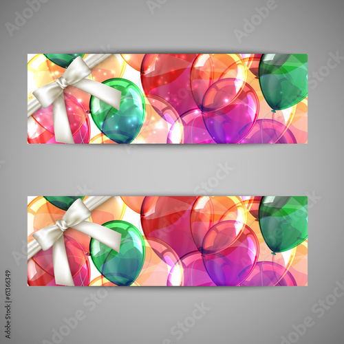 Vector: set of holiday banners with multicolored balloons and white bows set of holiday banners with multicolored balloons and white bows