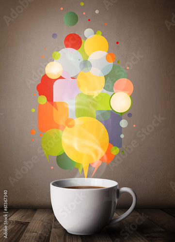Photo: Tea cup with colorful speech bubbles Tea cup with colorful speech bubbles