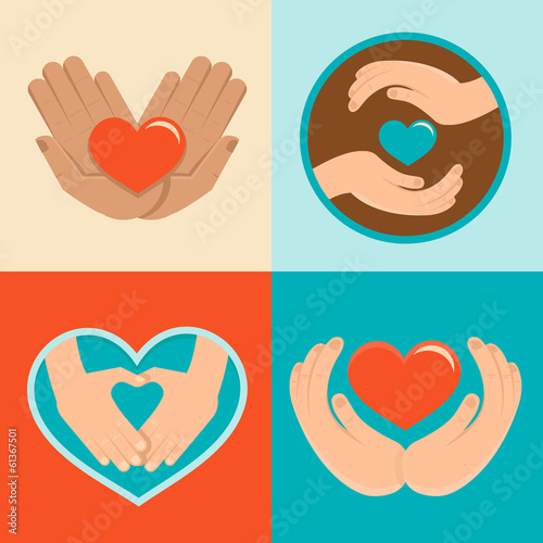 Vector: Charity and volunteer signs in flat style Charity and volunteer signs in flat style