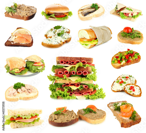 Photo: Tasty sandwiches isolated on white Tasty sandwiches isolated on white