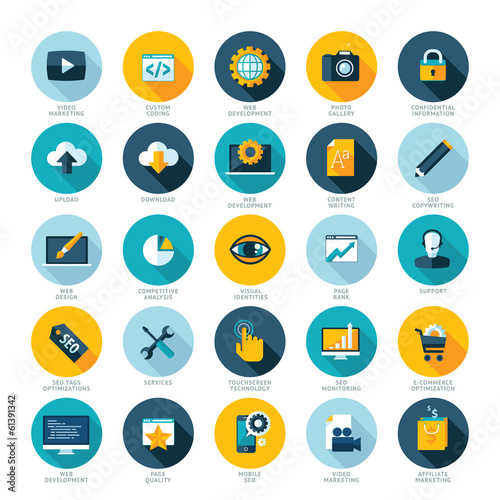 Vector: Flat design icons for Web design, SEO and Internet marketing Flat design icons for Web design, SEO and Internet marketing