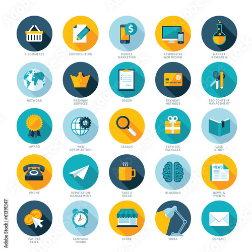 Vector: Set of flat design icons for E-commerce, Marketing, SEO Set of flat design icons for E-commerce, Marketing, SEO