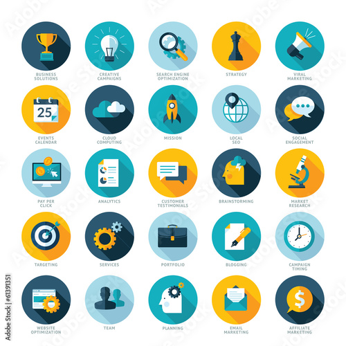 Vector: Flat design icons for Business, SEO and Social media marketing Flat design icons for Business, SEO and Social media marketing