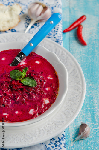 Photo: Red borsch with sour cream Red borsch with sour cream