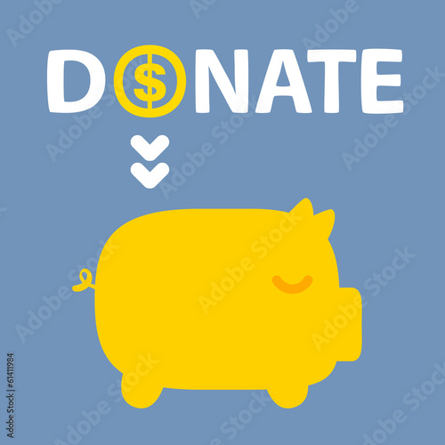 Vector: text donation above golden piggy text donation above golden piggy