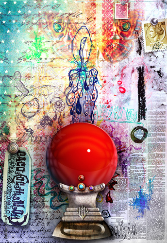 Illustration: Graffiti background with red crystal ball Graffiti background with red crystal ball