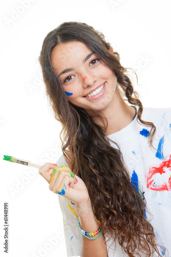 Photo: teen girl painting messily teen girl painting messily