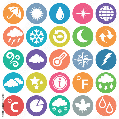 Vector: Weather icon set flat circle Weather icon set flat circle