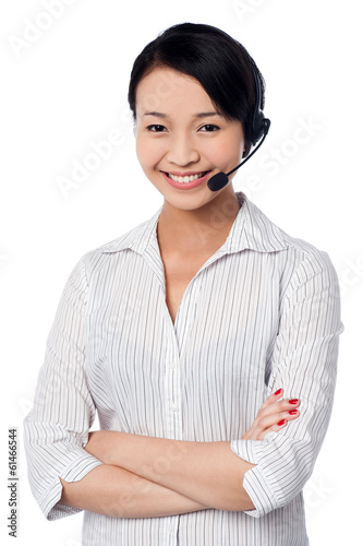 Photo: Young female call centre executive Young female call centre executive