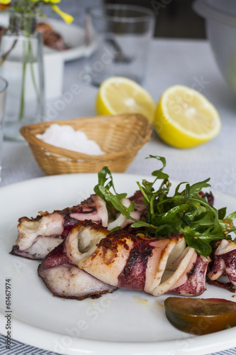 Photo: Grilled squid with salad Grilled squid with salad
