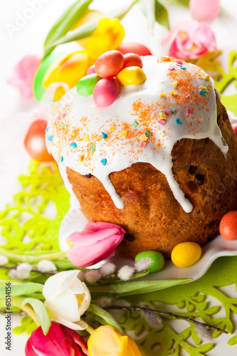 Photo: Easter cake and eggs Easter cake and eggs