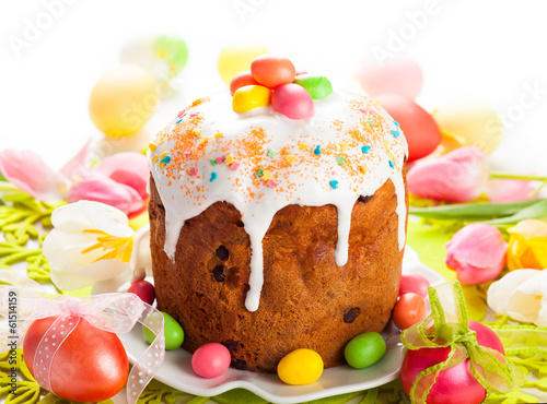 Photo: Easter cake and eggs Easter cake and eggs