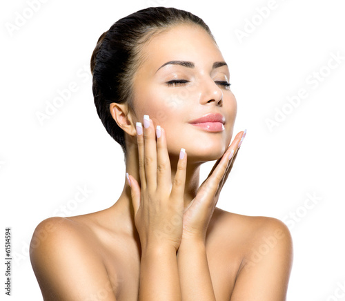  Beauty Spa Woman Portrait. Beautiful Girl Touching her Face