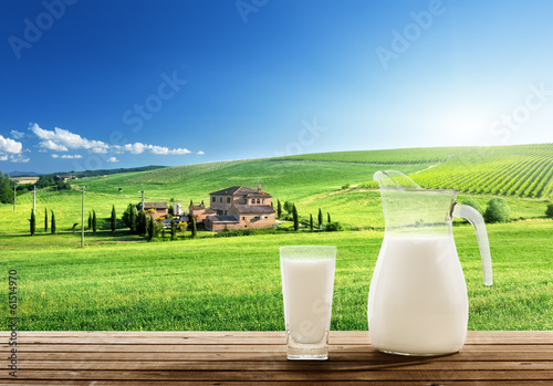 Photo: milk and sunny spring field milk and sunny spring field