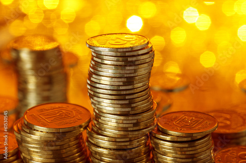 Photo: Stack of golden ukrainian coins Stack of golden ukrainian coins