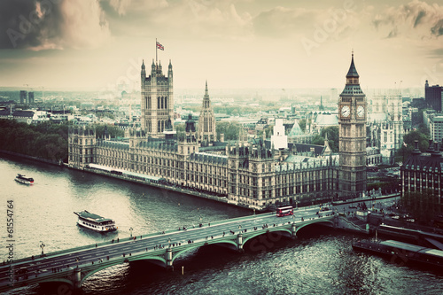 Fototapeta London, the UK. Big Ben, the Palace of Westminster. Vintage