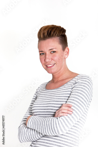 Photo: Smiling attractive woman with a modern hairstyle Smiling attractive woman with a modern hairstyle