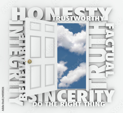 Illustration: Honesty Truth Integrity Reputation 3D Word Door Honesty Truth Integrity Reputation 3D Word Door