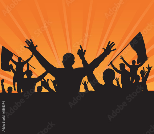 Vector: A crowd of people with flags and banners. Vector illustration A crowd of people with flags and banners. Vector illustration