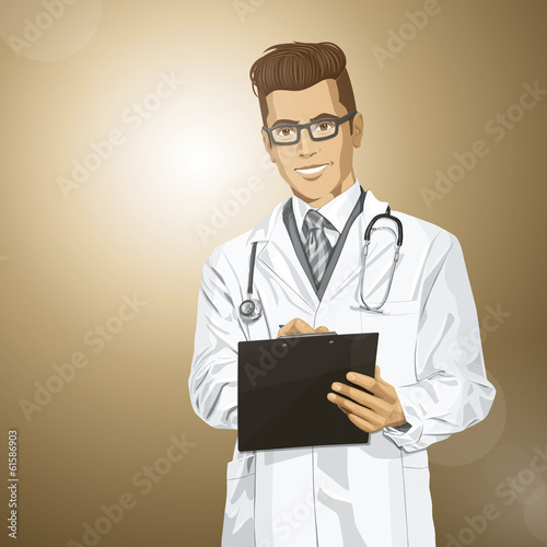 Vector: Vector Hipster Doctor Man With Clipboard Vector Hipster Doctor Man With Clipboard