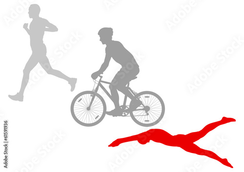 Vector: Triathlon marathon active young women swimming cycling and runni Triathlon marathon active young women swimming cycling and runni