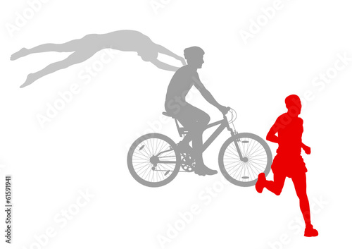 Vector: Triathlon marathon active young women swimming cycling and runni Triathlon marathon active young women swimming cycling and runni