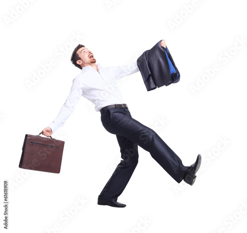 Photo: Profile of walking with case businessman Profile of walking with case businessman