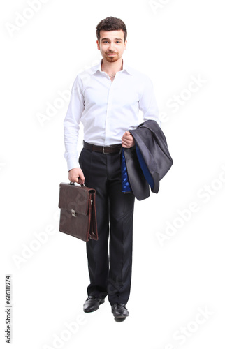 Photo: businessman walking with case, isolated on white businessman walking with case, isolated on white