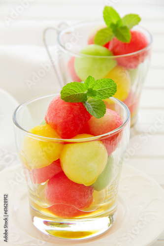 Photo: The dessert salad of watermelon and cantaloupe with honey. The dessert salad of watermelon and cantaloupe with honey.