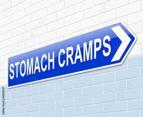 Illustration: Stomach cramps concept. Stomach cramps concept.