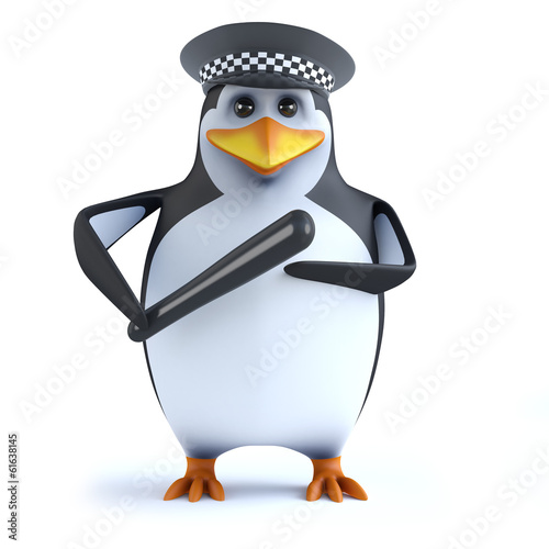 Illustration: 3d Officer penguin and truncheon 3d Officer penguin and truncheon