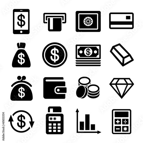 Illustration: Money and bank icon set Money and bank icon set