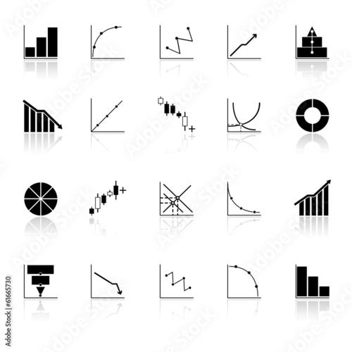 Vector: Diagram and graph icons with reflect on white background Diagram and graph icons with reflect on white background
