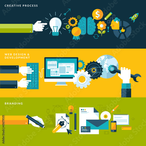 Vector: Set of flat design vector illustration concepts design process Set of flat design vector illustration concepts design process