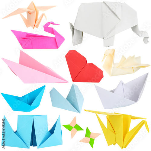 Photo: Collage of different origami papers isolated on white Collage of different origami papers isolated on white