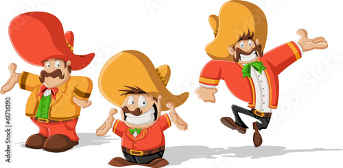 Vector: Three cartoon mexican mariachis with sombrero Three cartoon mexican mariachis with sombrero