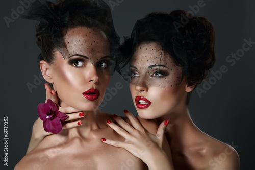 Photo: Fantasy. Desirable Gorgeous Women in Dark Veils. Togetherness Fantasy. Desirable Gorgeous Women in Dark Veils. Togetherness