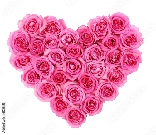 Photo: Pink roses in heart shape isolated isolated on white background Pink roses in heart shape isolated isolated on white background