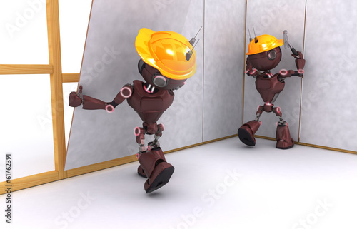 Illustration: Androids building a stud wall Androids building a stud wall