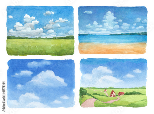 Watercolor illustrations set of a summer landscape Watercolor illustrations set of a summer landscape