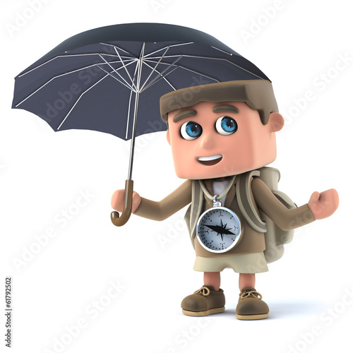 Illustration: 3d Hiker with umbrella 3d Hiker with umbrella