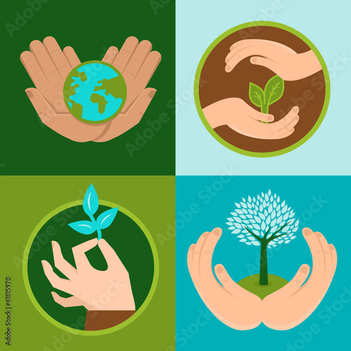 Vector: Vector ecology signs and symbols in flat style Vector ecology signs and symbols in flat style