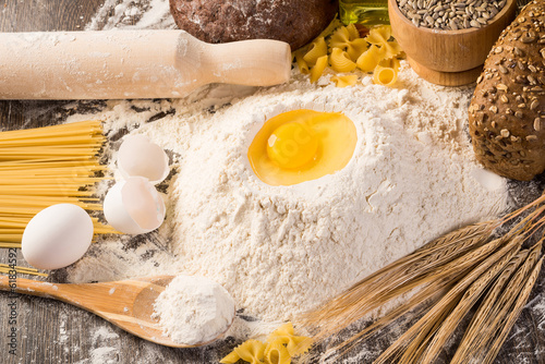 Photo: flour, eggs, wheat still-life flour, eggs, wheat still-life