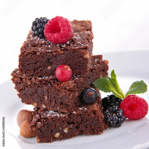 Photo: stack of brownies and berries stack of brownies and berries