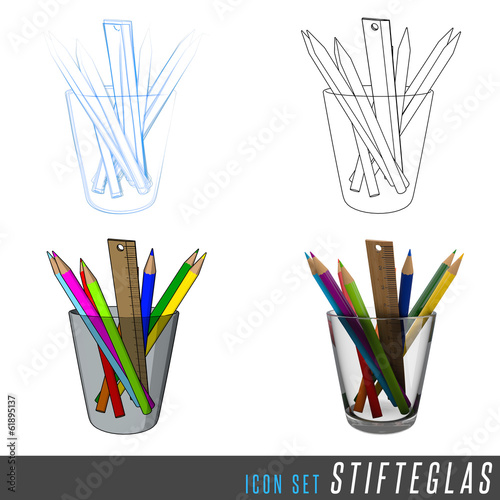 Illustration: 3D Iconset Stifteglas 3D Iconset Stifteglas