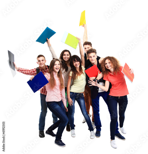 Photo: Group student with notebook isolated Group student with notebook isolated